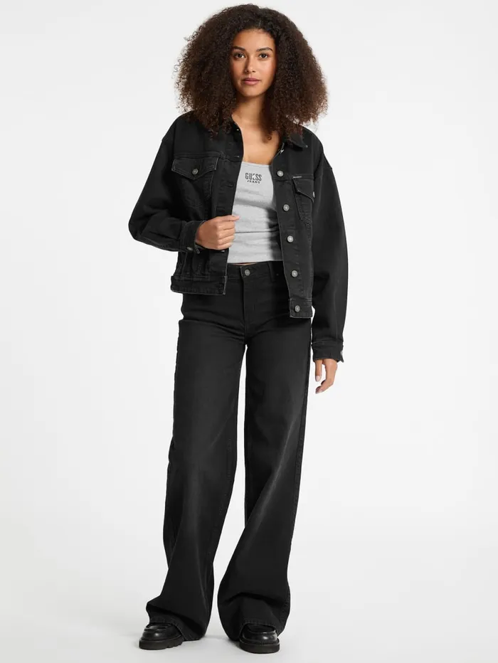 GUESS Jackets and Coats Oversized Denim Trucker Jacket Black 8211 Women
