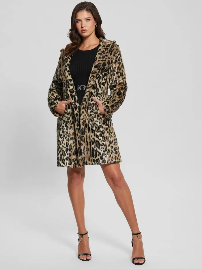 GUESS Jackets and Coats Solange Leopard FauxFur Coat Colors 8211 Women