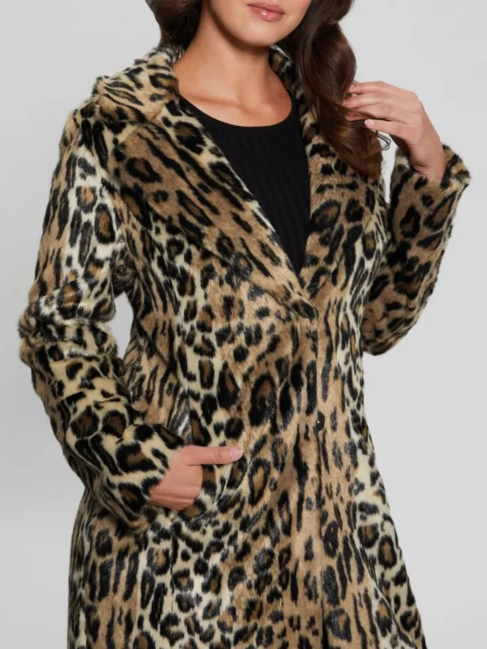 GUESS Jackets and Coats Solange Leopard FauxFur Coat Colors 8211 Women