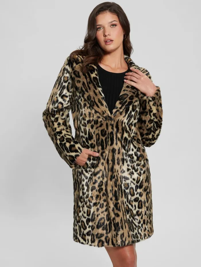 GUESS Jackets and Coats Solange Leopard FauxFur Coat Colors 8211 Women