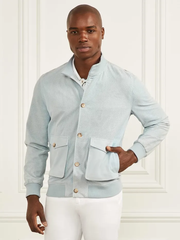 GUESS Jackets and Coats Suede Flight Jacket Blue 8211 Men