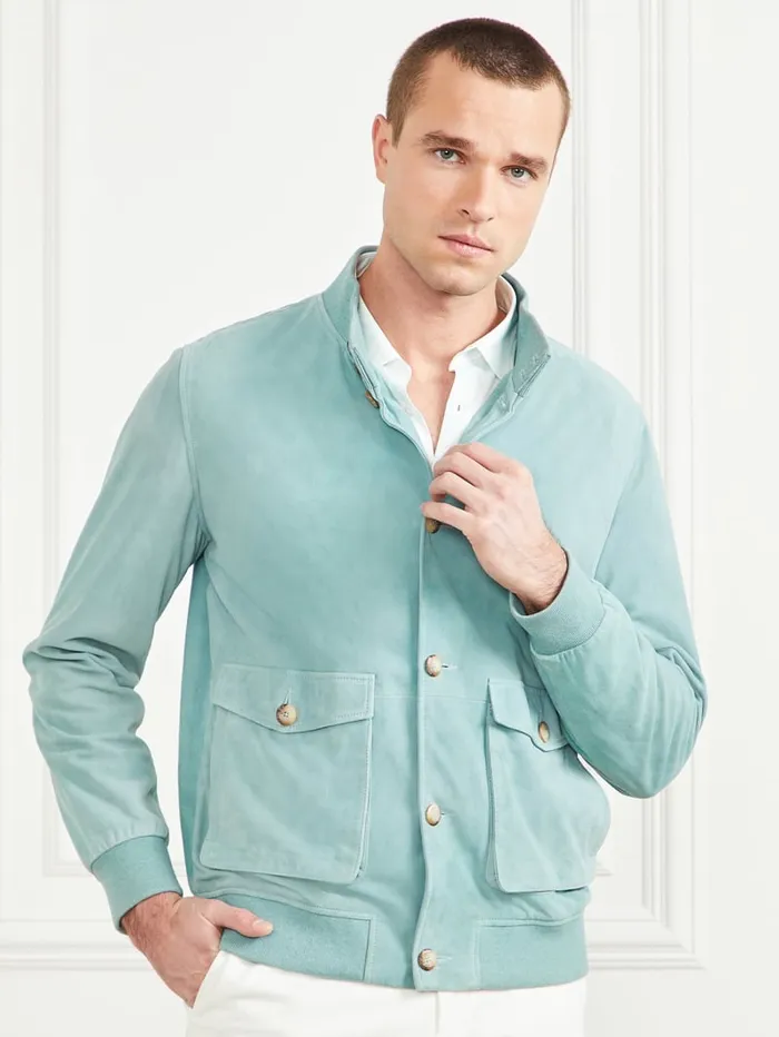 GUESS Jackets and Coats Suede Leather Flight Jacket Blue 8211 Men