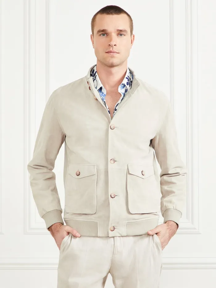 GUESS Jackets and Coats Suede Leather Flight Jacket Blue 8211 Men
