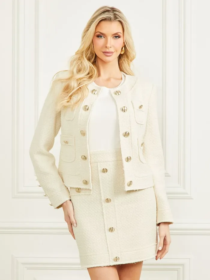 GUESS Jackets Nicole Tweed Jacket White 8211 Women