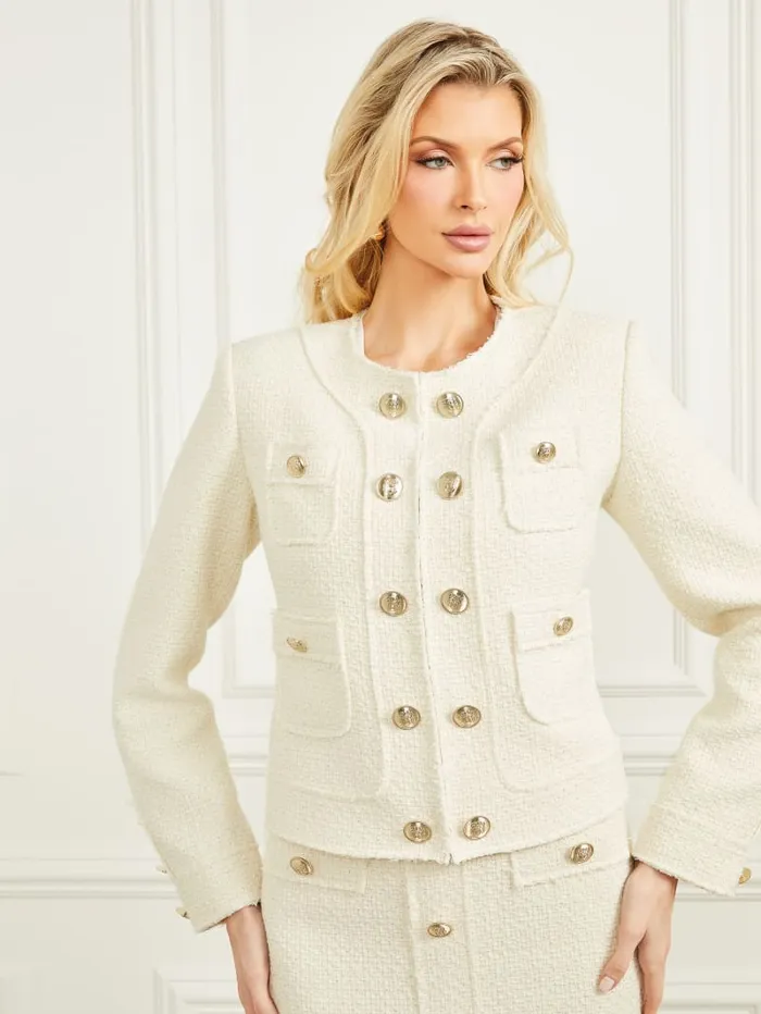 GUESS Jackets Nicole Tweed Jacket White 8211 Women