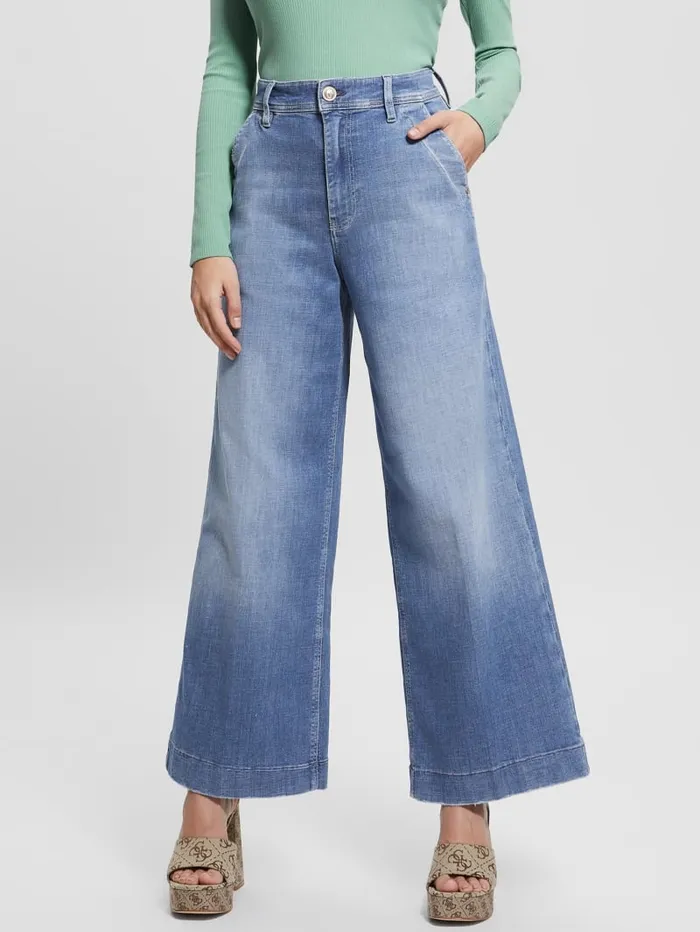 GUESS Jeans and Denim Dakota Cropped WideLeg Jeans Blue 8211 Women