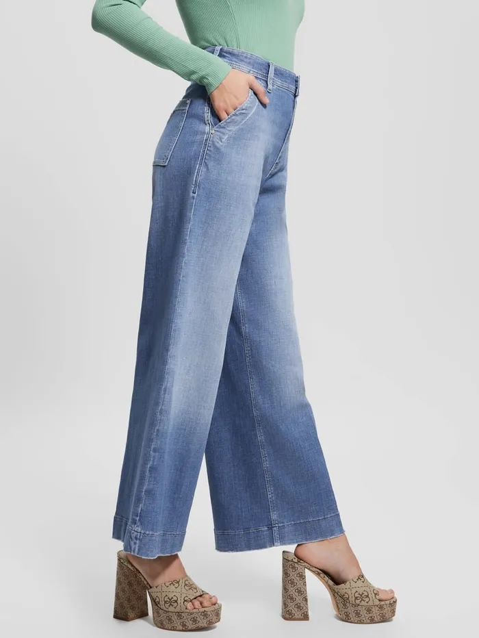 GUESS Jeans and Denim Dakota Cropped WideLeg Jeans Blue 8211 Women
