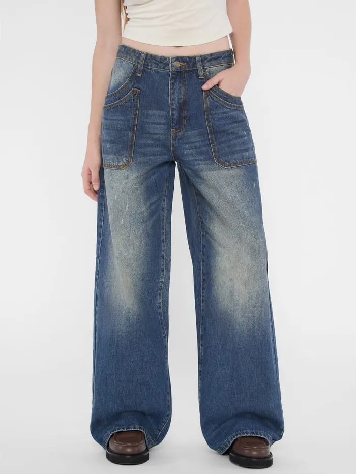 GUESS Jeans and Pants Originals Double Pocket WideLeg Jeans Blue 8211 Women