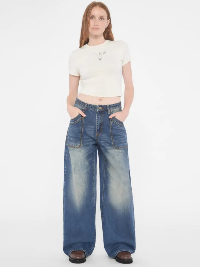 GUESS Jeans and Pants Originals Double Pocket WideLeg Jeans Blue 8211 Women
