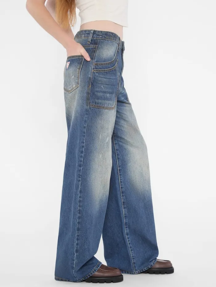 GUESS Jeans and Pants Originals Double Pocket WideLeg Jeans Blue 8211 Women