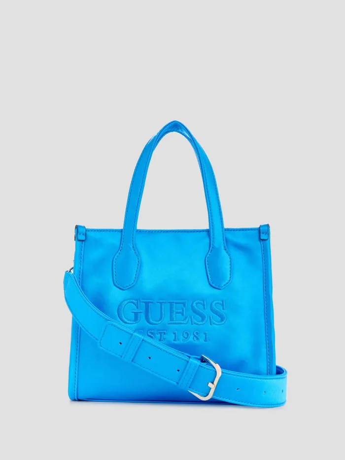 GUESS Logo Bags Silvana Satin Mini Tote Blue 8211 Unisex