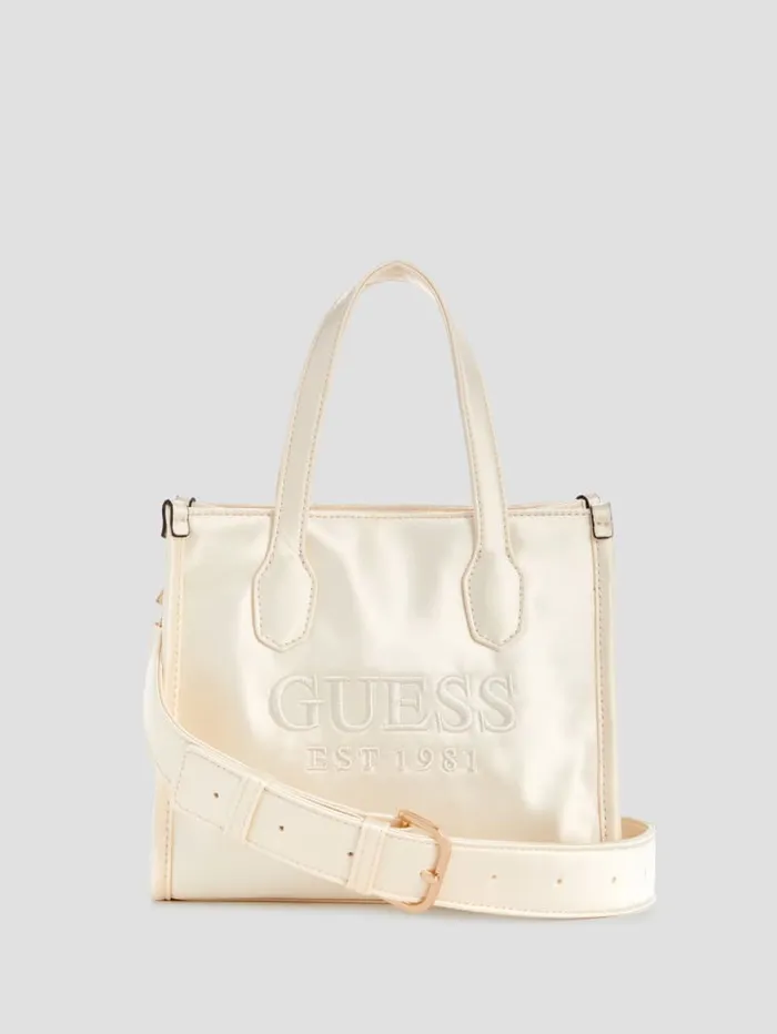 GUESS Logo Bags Silvana Satin Mini Tote Blue 8211 Unisex