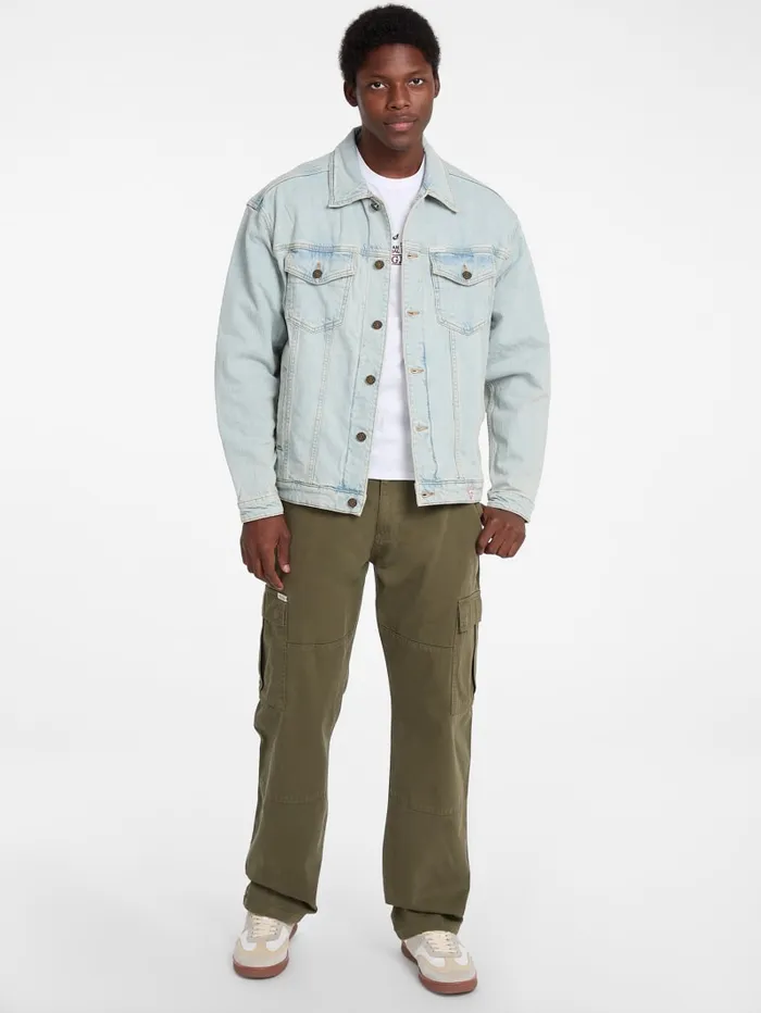 GUESS Men Oversized Logo Denim Trucker Jacket Blue 8211 Men