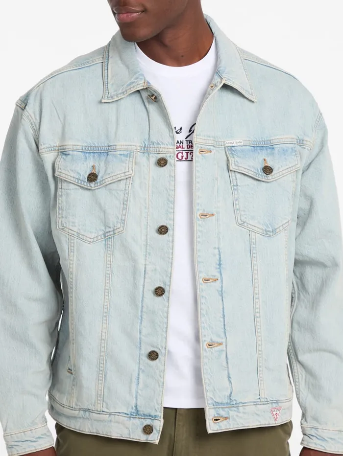 GUESS Men Oversized Logo Denim Trucker Jacket Blue 8211 Men