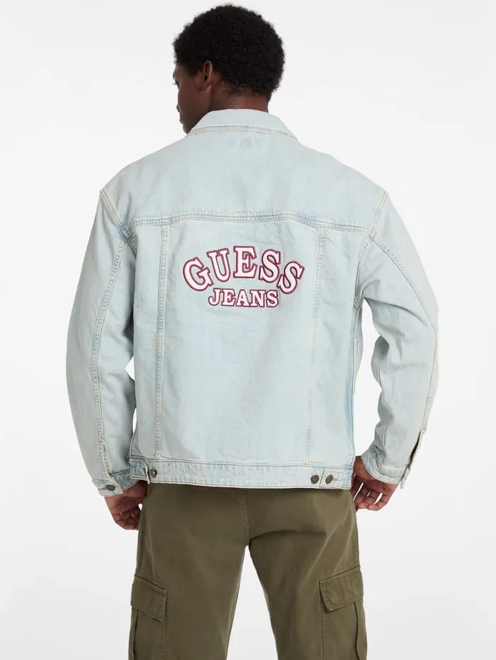 GUESS Men Oversized Logo Denim Trucker Jacket Blue 8211 Men
