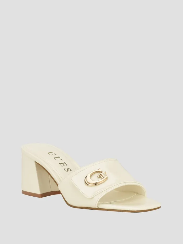 GUESS Sale Gallai Block Heel Mules White 8211 Women