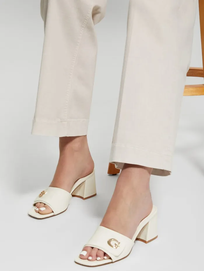 GUESS Sale Gallai Block Heel Mules White 8211 Women