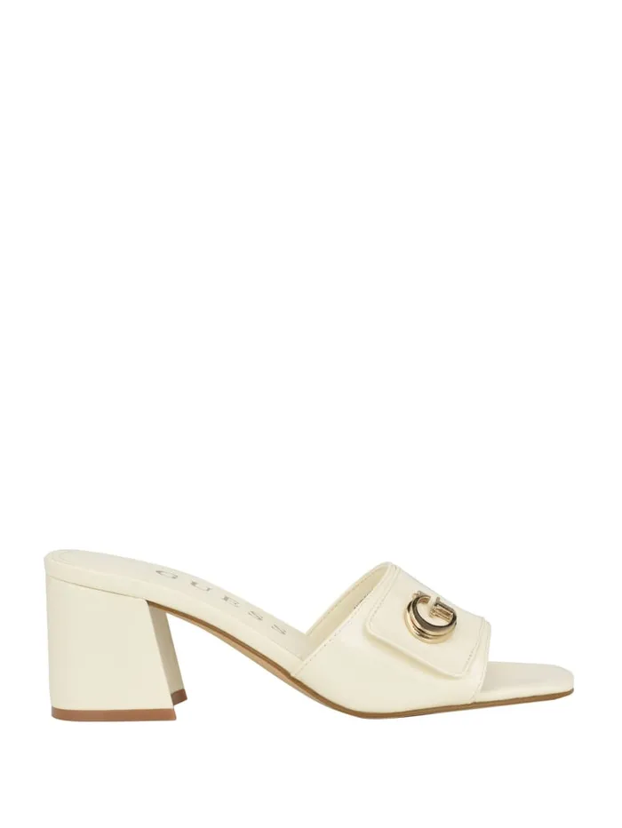 GUESS Sale Gallai Block Heel Mules White 8211 Women