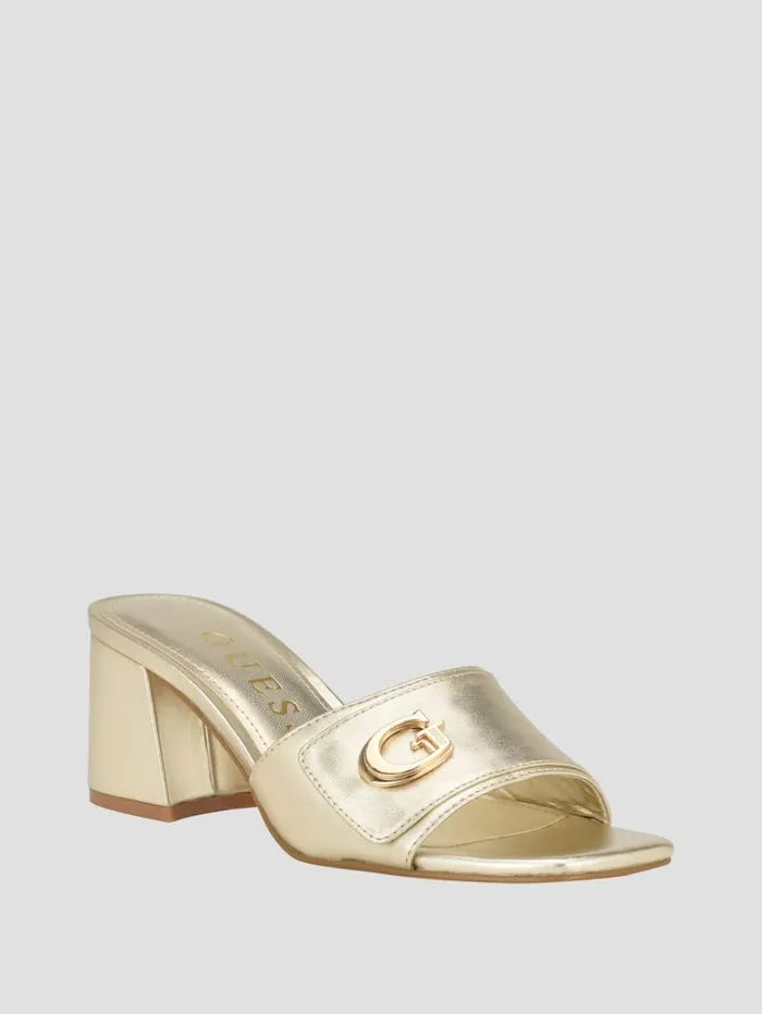 GUESS Sale Gallai Block Heel Mules White 8211 Women