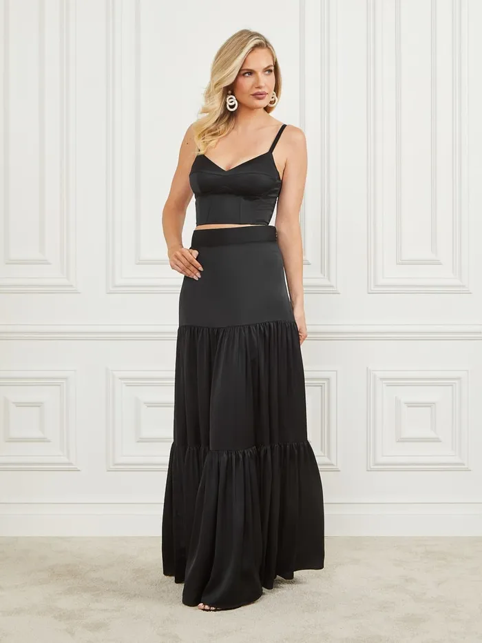 GUESS Sale Lola Satin Corset Crop Top Black 8211 Women