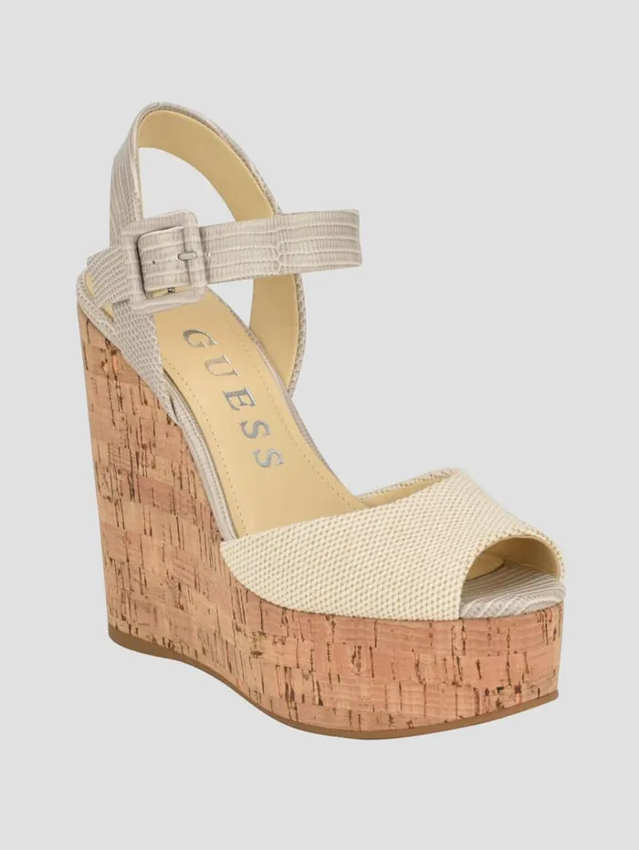 GUESS Sale Lyrica Linen Wedges Beige 8211 Women