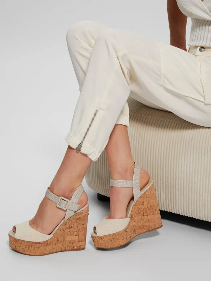 GUESS Sale Lyrica Linen Wedges Beige 8211 Women