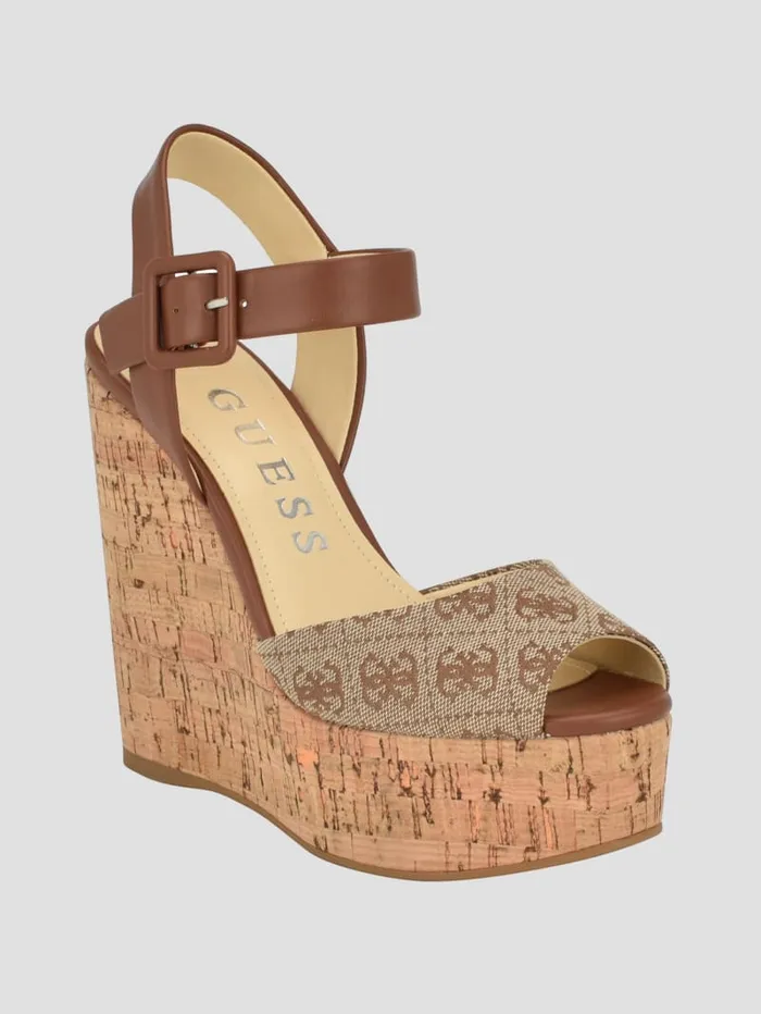 GUESS Sale Lyrica Linen Wedges Beige 8211 Women