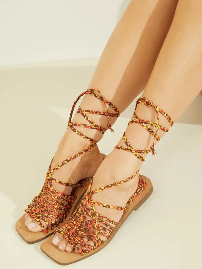 GUESS Sale Rayana Strappy LaceUp Sandals Orange 8211 Women