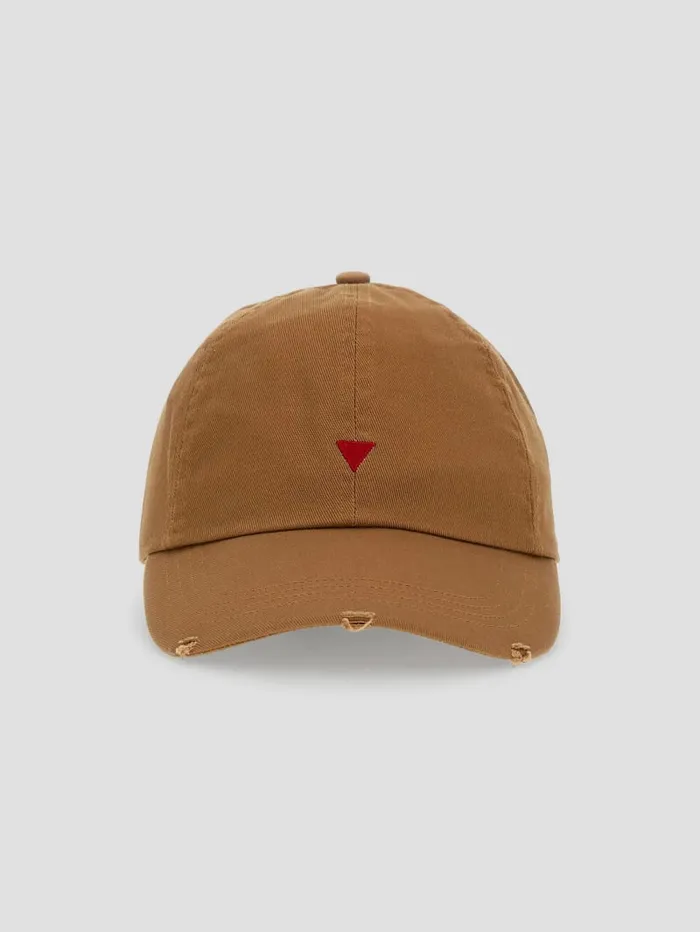 GUESS Sale Triangle Distressed Baseball Hat Beige 8211 Women