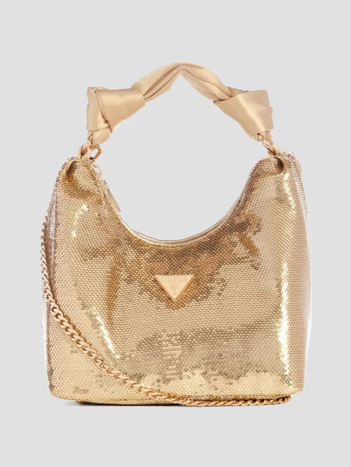GUESS Sale Velina Sequin Hobo Bag Gold 8211 Women