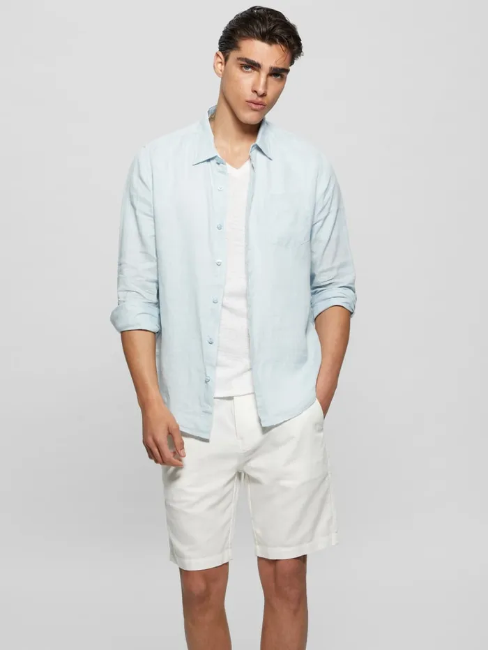 GUESS Shirts Eco Island Linen Shirt Blue 8211 Men