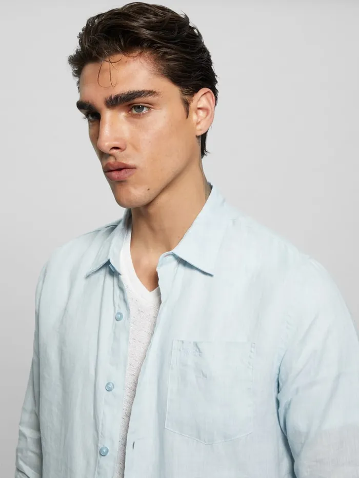 GUESS Shirts Eco Island Linen Shirt Blue 8211 Men