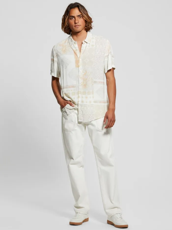 GUESS Shirts Eco Rayon Patchwork Shirt Beige 8211 Men