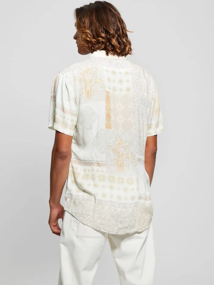 GUESS Shirts Eco Rayon Patchwork Shirt Beige 8211 Men