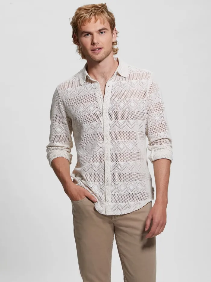 GUESS Shirts Geo Crochet Shirt White 8211 Men