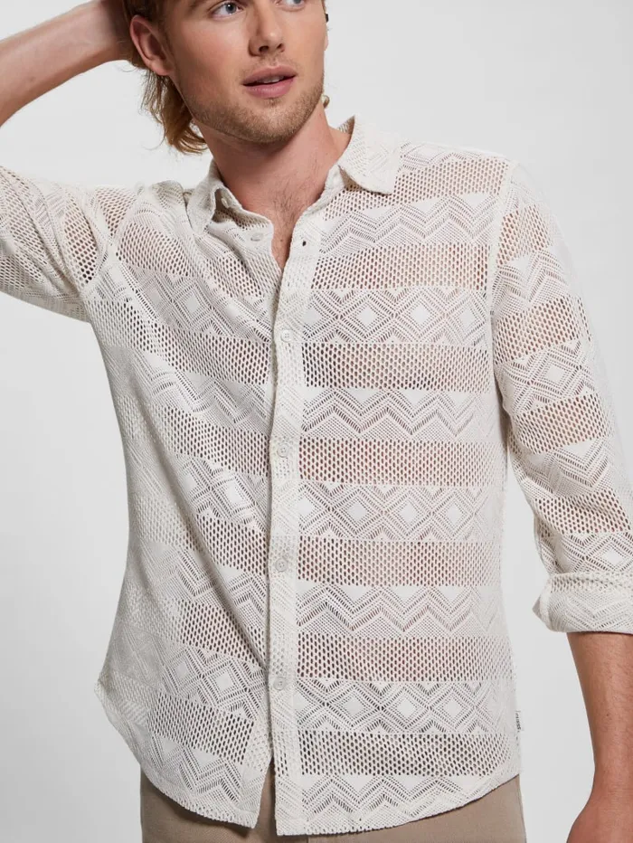 GUESS Shirts Geo Crochet Shirt White 8211 Men