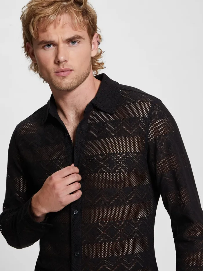 GUESS Shirts Geo Crochet Shirt White 8211 Men