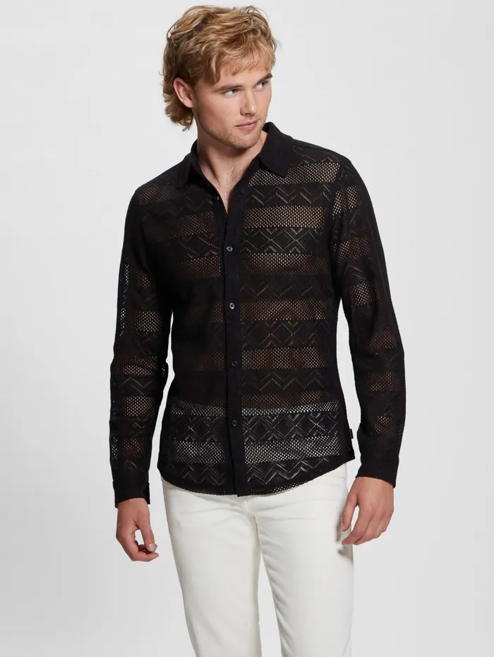 GUESS Shirts Geo Crochet Shirt White 8211 Men
