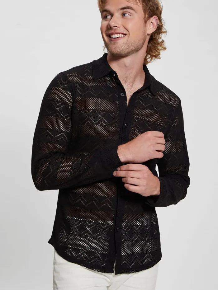 GUESS Shirts Geo Crochet Shirt White 8211 Men