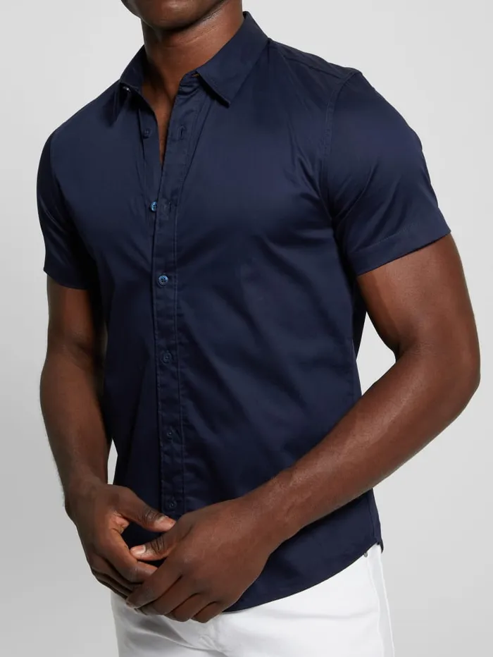 GUESS Shirts Luxe Stretch ShortSleeve Shirt Blue 8211 Men