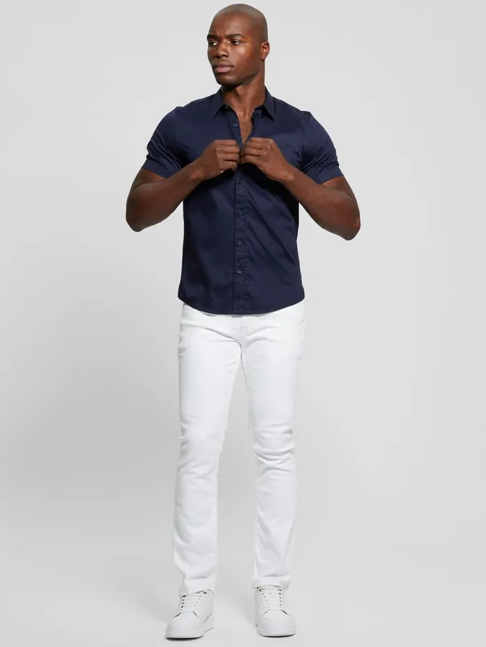 GUESS Shirts Luxe Stretch ShortSleeve Shirt Blue 8211 Men