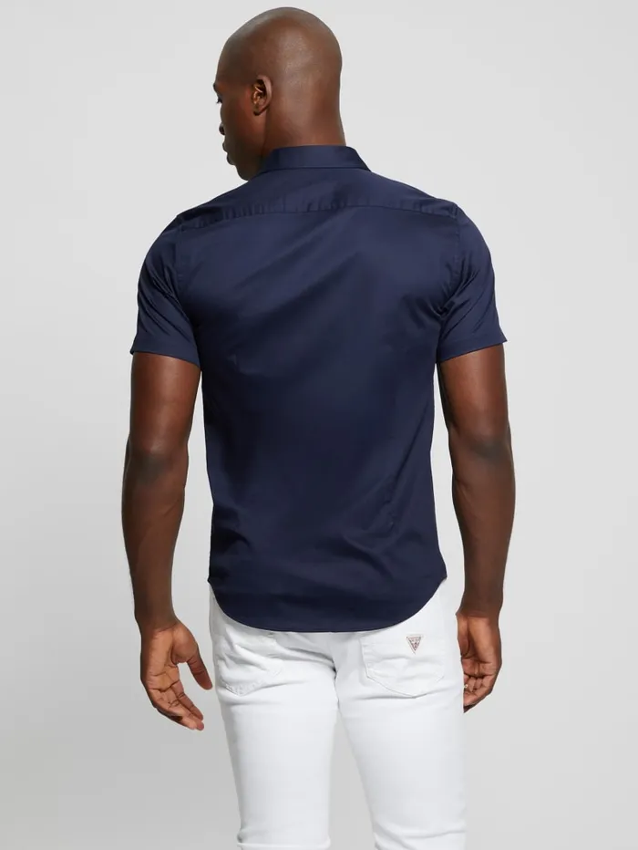 GUESS Shirts Luxe Stretch ShortSleeve Shirt Blue 8211 Men