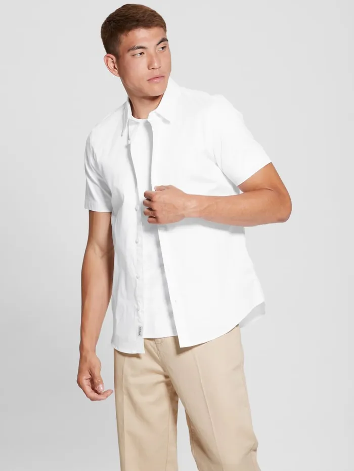 GUESS Shirts Luxe Stretch ShortSleeve Shirt Blue 8211 Men