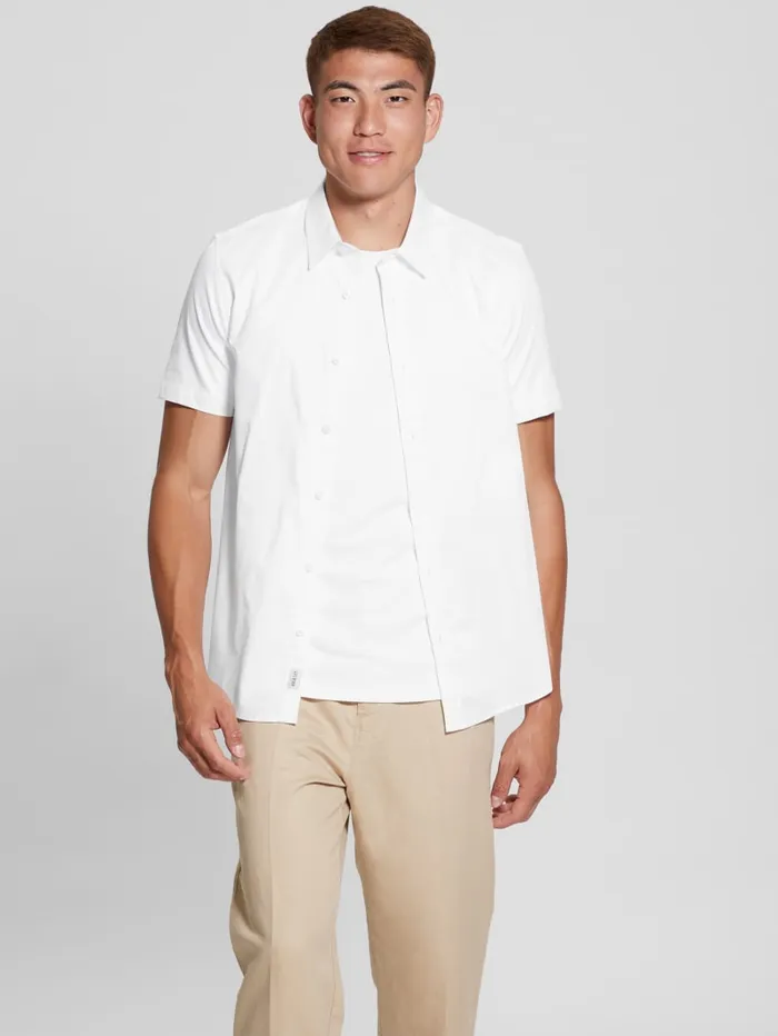 GUESS Shirts Luxe Stretch ShortSleeve Shirt Blue 8211 Men