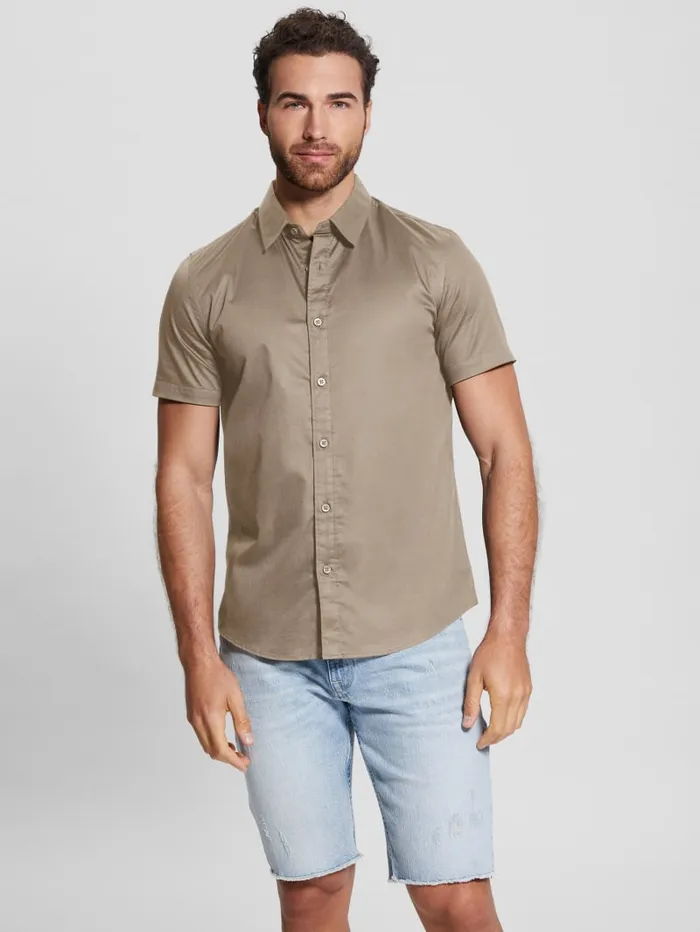 GUESS Shirts Luxe Stretch ShortSleeve Shirt Blue 8211 Men