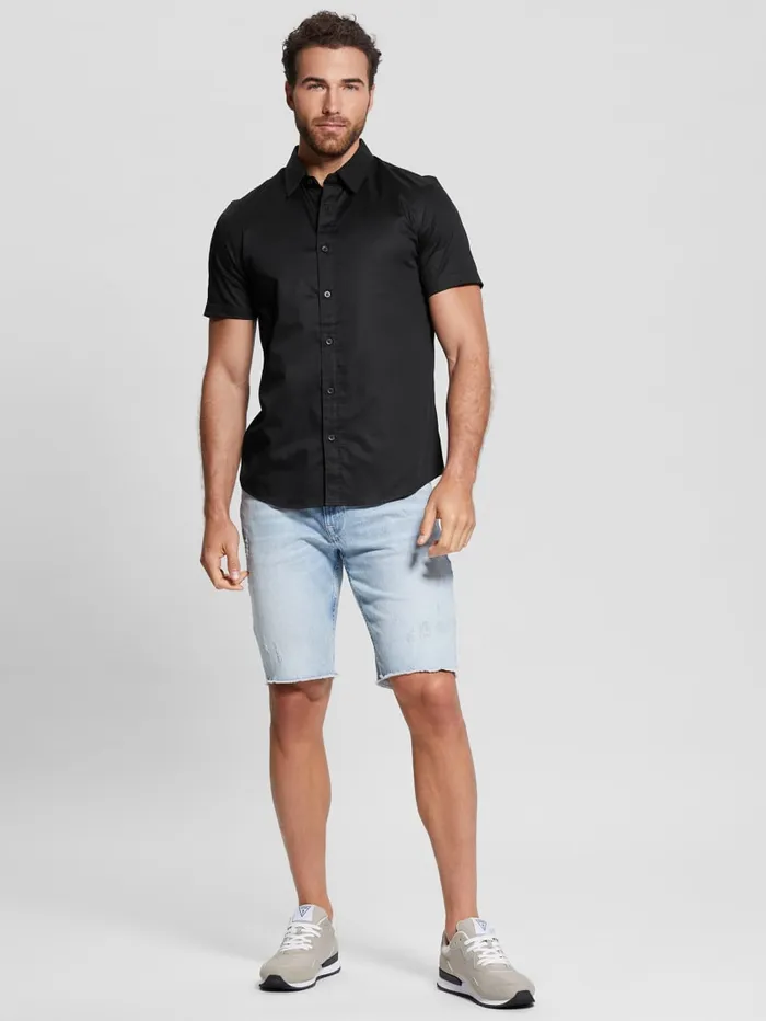 GUESS Shirts Luxe Stretch ShortSleeve Shirt Blue 8211 Men