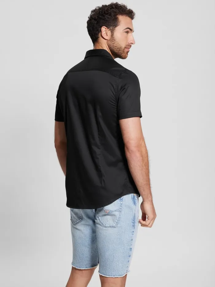 GUESS Shirts Luxe Stretch ShortSleeve Shirt Blue 8211 Men