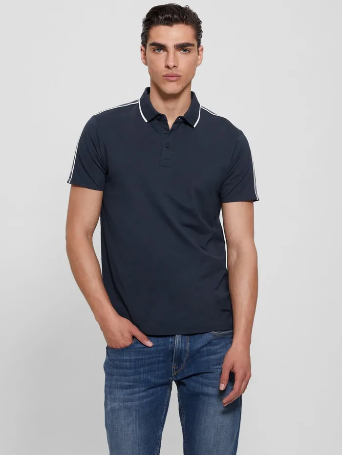 GUESS Shirts Quattro G Tape Polo Blue 8211 Men