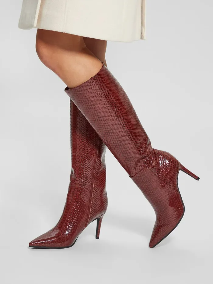 GUESS Shoes Richee Snakeskin Boots Red 8211 Women