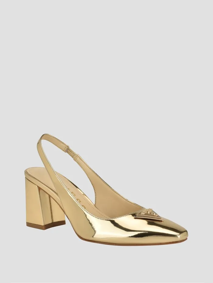 GUESS Shoes Valinda Metallic Slingback Block Heels Gold 8211 Women